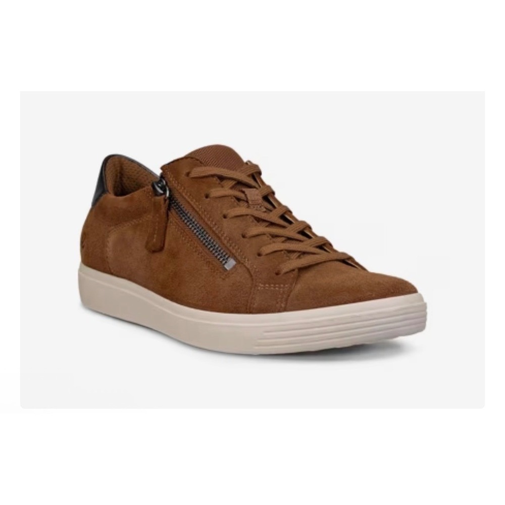 ECCO Classic Zip Sneaker Suede Cognac Brown Low Top Mens‎ 42 EU 11-11.5 US